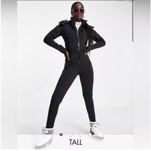 ASOS 4505 TALL ski suit with fitted belted & fur hood